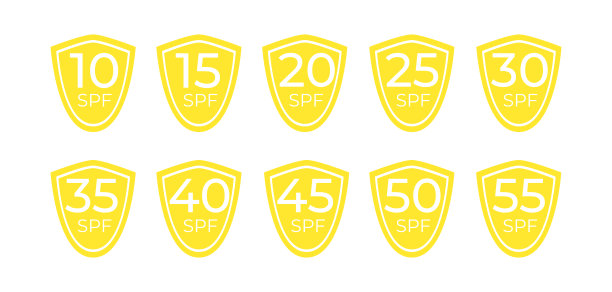 防晒产品的图标。一套扁平的SPF防晒图标孤立在白色背景。spf30, 50，太阳，紫外线防护，矢量插图图片下载