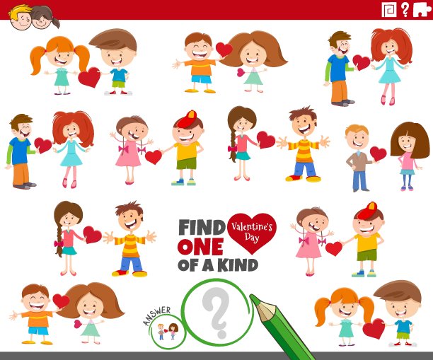 这是一个在情人节和卡通小孩情侣一起的任务图片下载