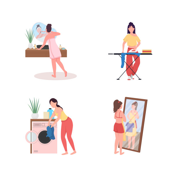 日常家庭日常平面色彩矢量无面字符集图片下载