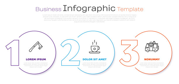 集线木斧，咖啡杯和房车露营拖车。业务信息模板。向量图片下载