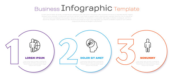 设线地球仪和人，带灯泡的人头和穿西装的人。业务信息模板。向量图片下载