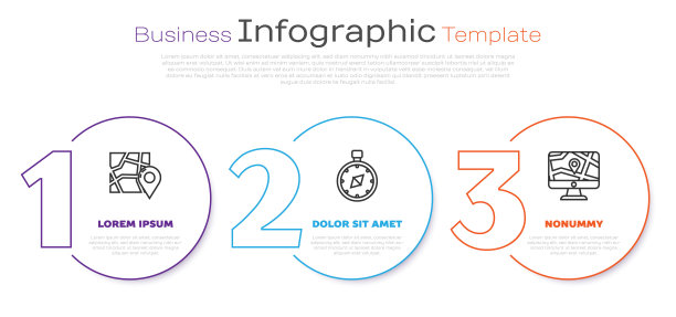 设置线折叠地图与位置标记，指南针和监视器和折叠地图与位置。业务信息图模板。向量图片下载