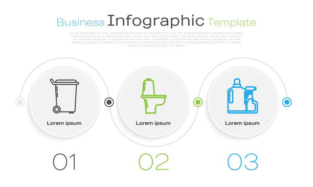 设垃圾筒、马桶、塑料瓶，用于洗洁精。业务信息模板。向量图片下载