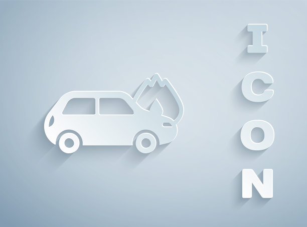 灰色背景的剪纸燃烧的汽车图标矢量素材图片下载