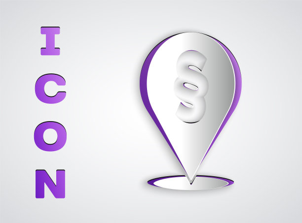 剪纸风格：灰色背景上的法律位置图标矢量图图片下载