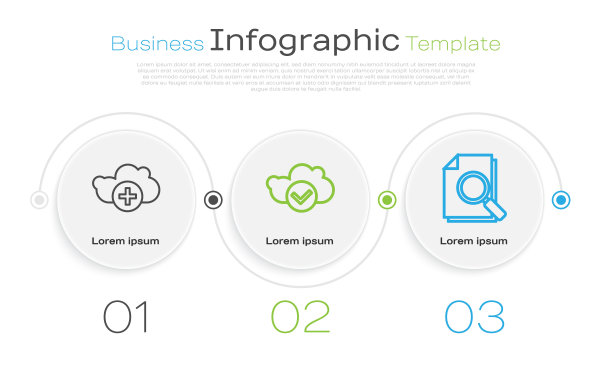 设置行“添加云”、“云”带复选标记和“文档”带搜索。业务信息图模板。向量图片下载
