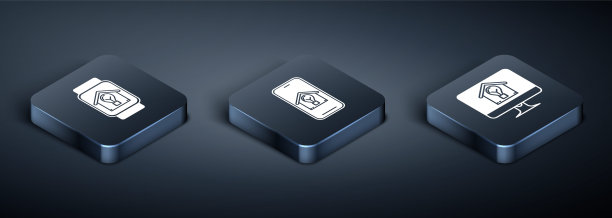 设置智能手表与智能住宅和灯泡，电脑显示器与智能住宅和灯泡，移动电话与智能住宅和灯泡图标。向量图片下载