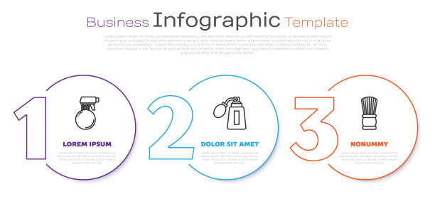设有发型师手枪喷雾器、须后水喷雾器和剃须刷。业务信息模板。向量图片下载
