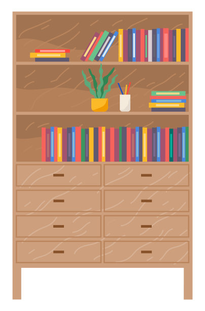 带抽屉的家具，带架子的木抽屉柜，办公柜，文件夹或书籍图片下载