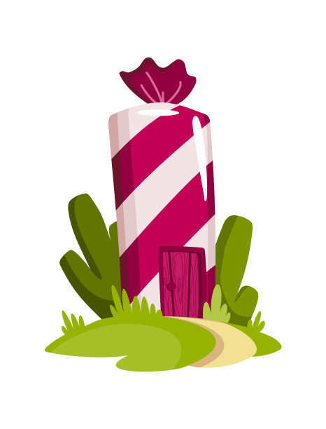 童话的房子。糖果形状的卡通房子。抽象的建筑。童话人物住房的彩色插图。向量幻想房子在白色的背景图片下载