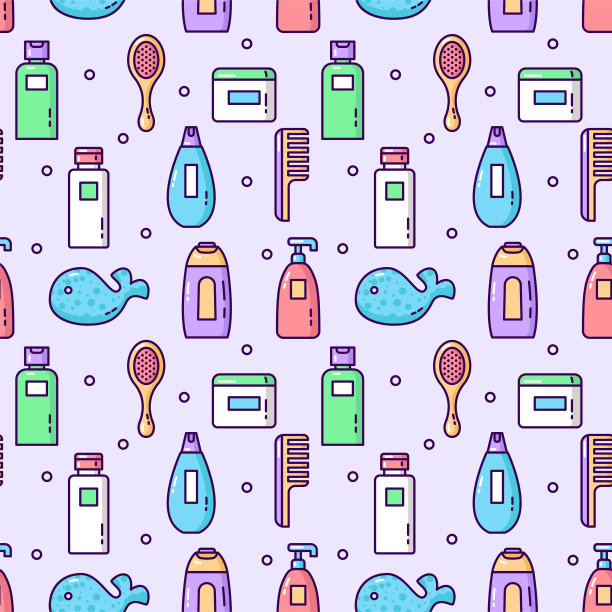 无缝图案婴儿护理用品和婴儿化妆品。图片下载