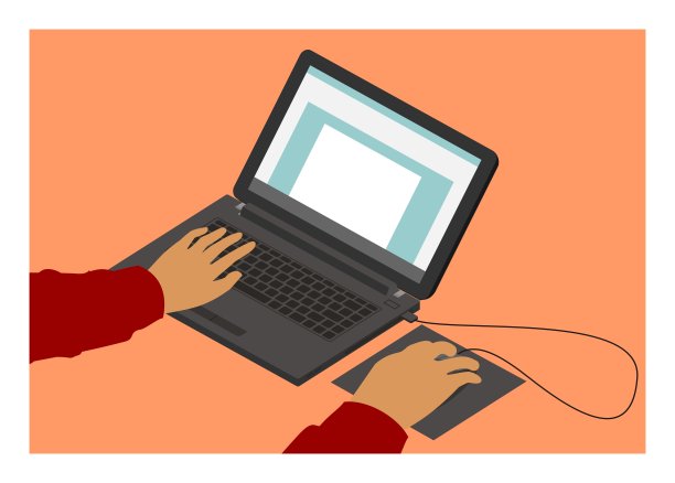 手打字笔记本电脑在等距视图。简单的平面插图图片下载