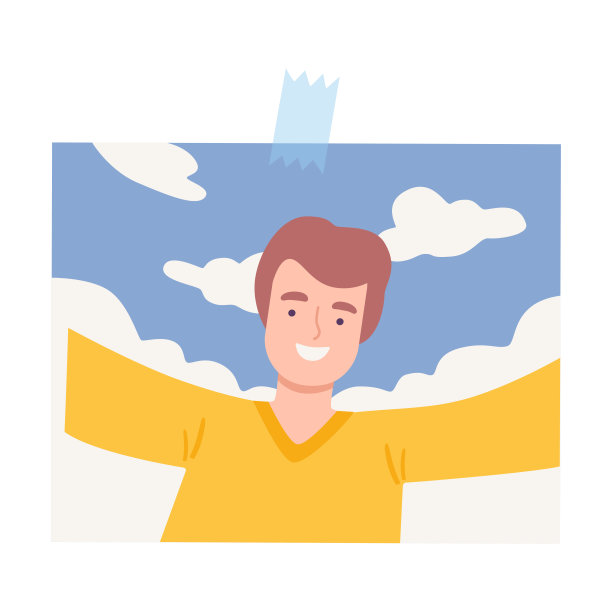 微笑的年轻人在自然上自拍卡通矢量插图图片下载