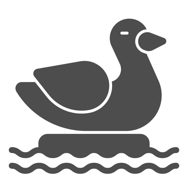 鸭浮球固体图标，水上公园概念，鸭形状的充气池浮在白色的背景标志，充气橡胶鸭图标在象形的移动，网页风格。矢量图形。图片下载