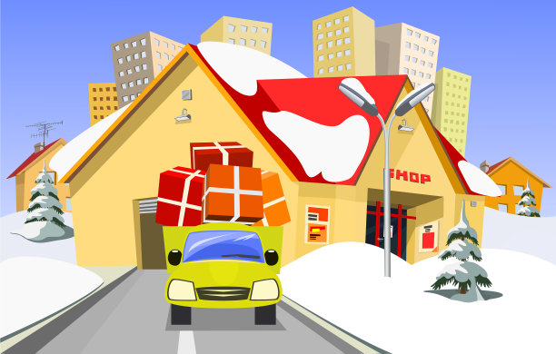 商店和送货车图片下载