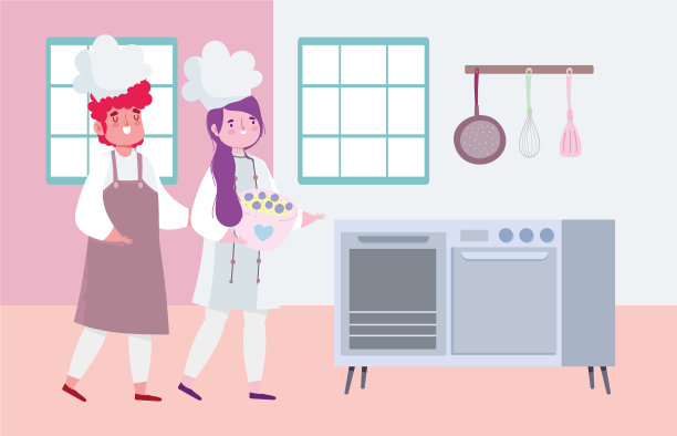 待在家里的女厨师和男厨师都有碗炉图片下载
