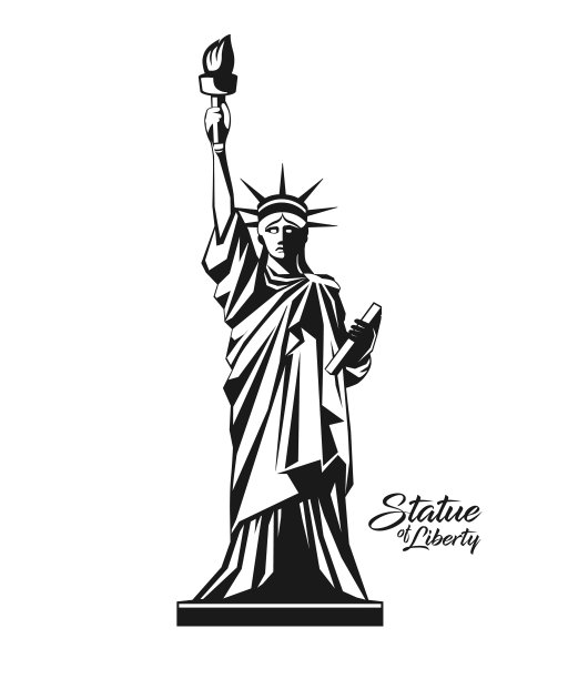 美国自由女神像设计为黑色和白色图片下载