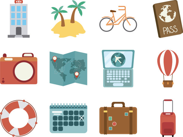 夏季旅游和度假，在平面风格孤立图片下载