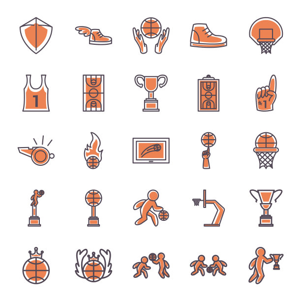 篮球线和填充样式的图标设置图片下载