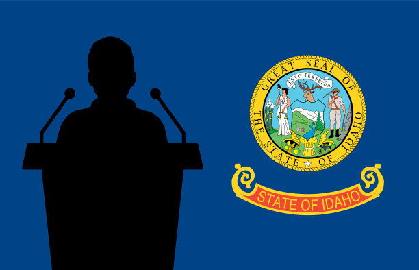 爱达荷州美国国旗背景男子说商人话图片下载