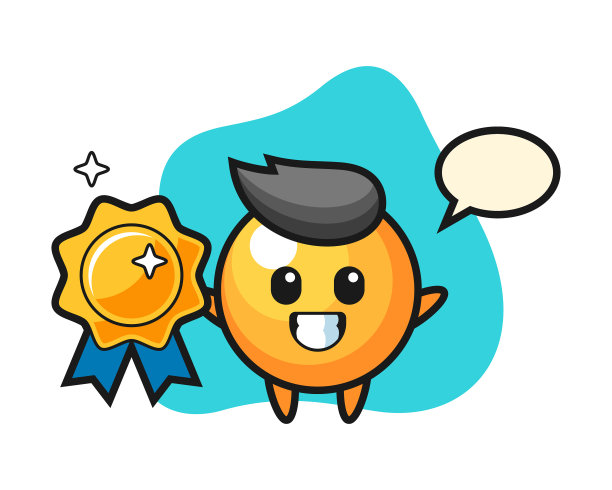 拿着金色徽章的乒乓球卡通图片下载