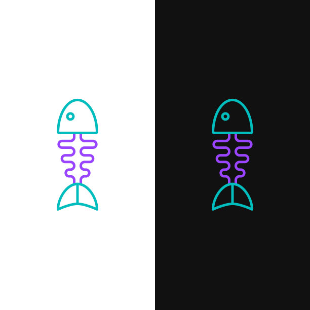 线鱼骨架图标孤立在白色和图片下载