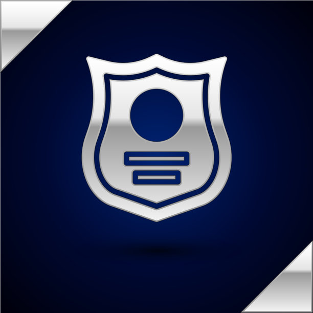 银色警徽孤立在深蓝色上图片下载