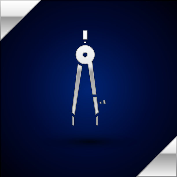 银色绘图罗盘图标孤立在深蓝色图片下载