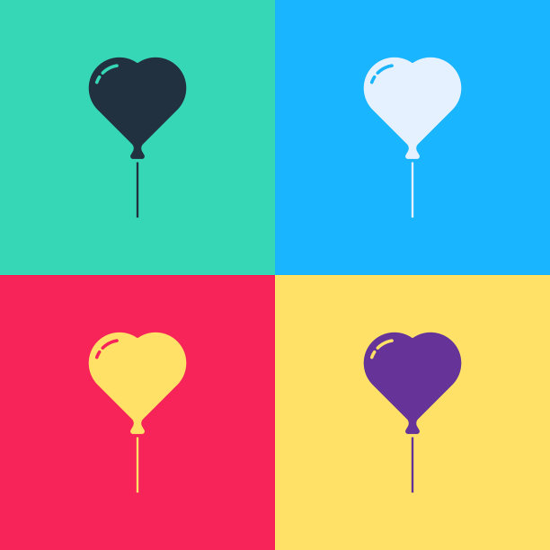 波普艺术气球的形式心脏与丝带图标图片下载