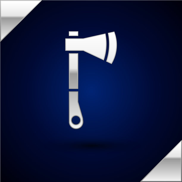 银色木斧图标孤立在深蓝色图片下载