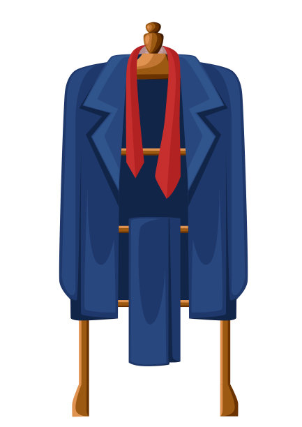 男式蓝色西装，木衣架上系红色领带图片下载