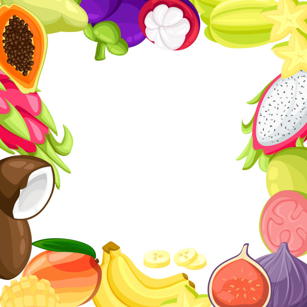 成熟的热带水果和切片现实设置图片下载