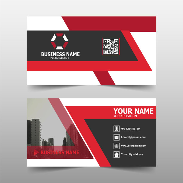 红色和黑色的房地产行业名片图片下载