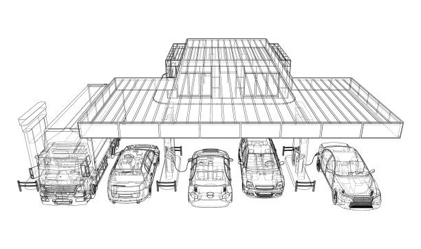电动汽车充电站配轿车和卡车图片下载