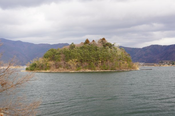 乡村湖滨风光和小岛图片下载
