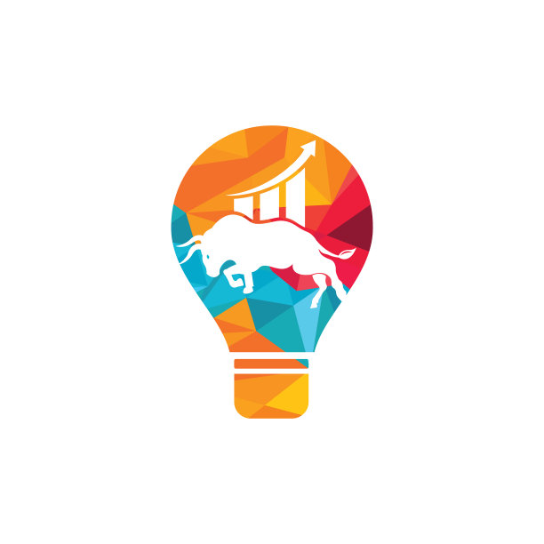 金融公牛与灯泡形状的标志设计图片下载