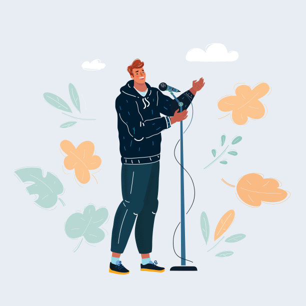 对着麦克风唱歌的男人的矢量插图图片下载