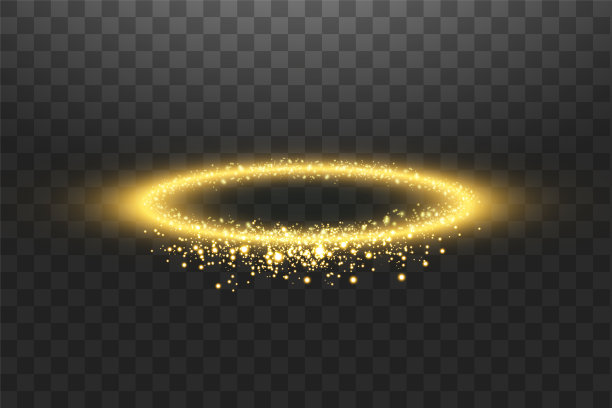 金色光环天使戒指。孤立在黑色透明背景，矢量插图图片下载