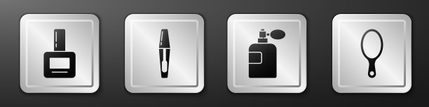 设置指甲油、瓶子、睫毛膏、刷子、香水等图片下载