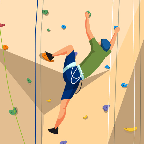 年轻人穿着运动服在攀岩墙上训练图片下载