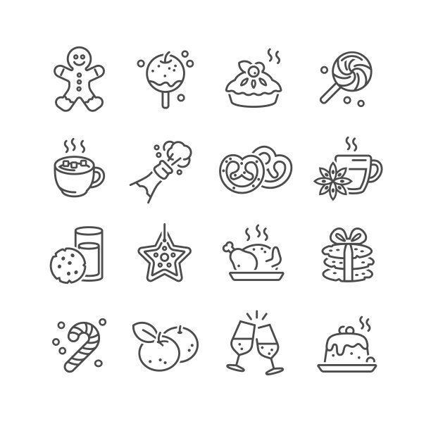 圣诞食品和饮料图标设置图片下载