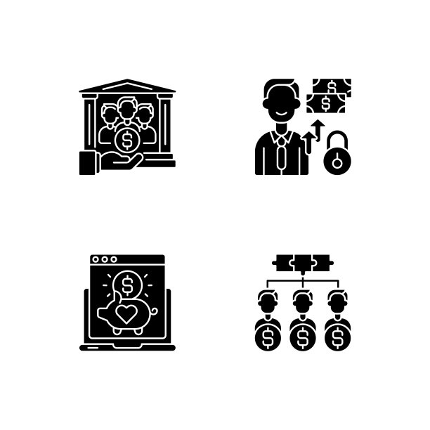 组织众筹黑色象形文字图标设置在空白图片下载