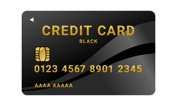 这是一张允许无现金支付的黑色信用卡的插图。图片下载
