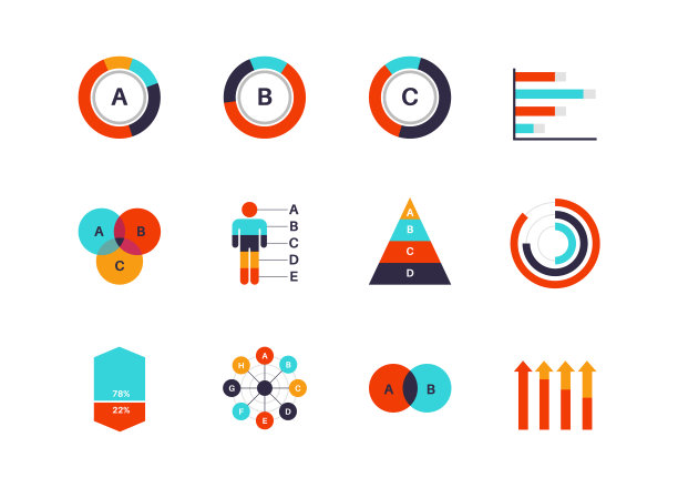 分析工作流可视化。时间轴和流程图信息图元素，数据分析图，业务表示对象，结构进度和流程图标向量集图片下载