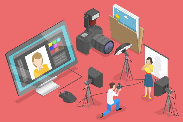 三维等距矢量概念插图摄影工作室。图片下载