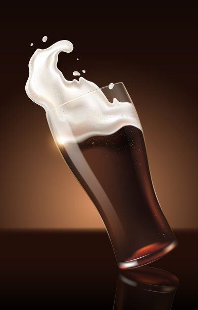 深色的啤酒在玻璃杯中，清新的饮料与白色泡沫在3d插图，溅啤酒图片下载