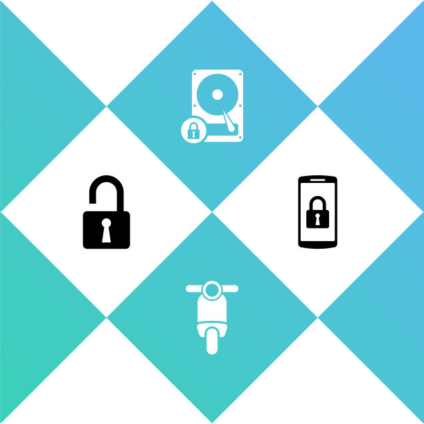 设置打开挂锁，滑板车，硬盘驱动器和智能手机与图标。向量图片下载