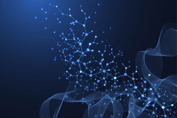 分子结构的背景。带有DNA分子的科学模板墙纸或横幅。六边形分子背景，波流。矢量插图。图片下载