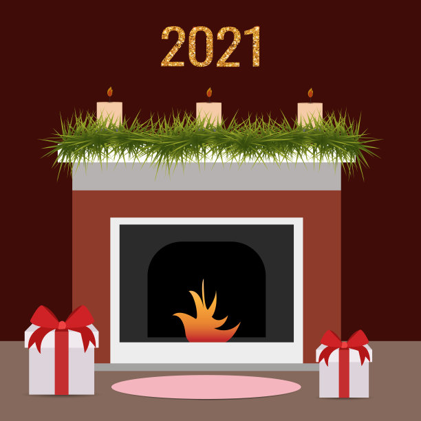 用冷杉树枝和蜡烛装饰的圣诞壁炉。新年和圣诞礼物。庆祝的室内装饰。圣诞节矢量插图。新2021年图片下载