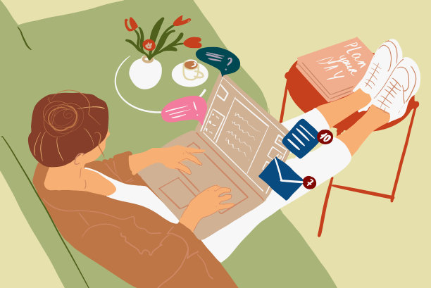 在家里用笔记本电脑工作的女人图片下载